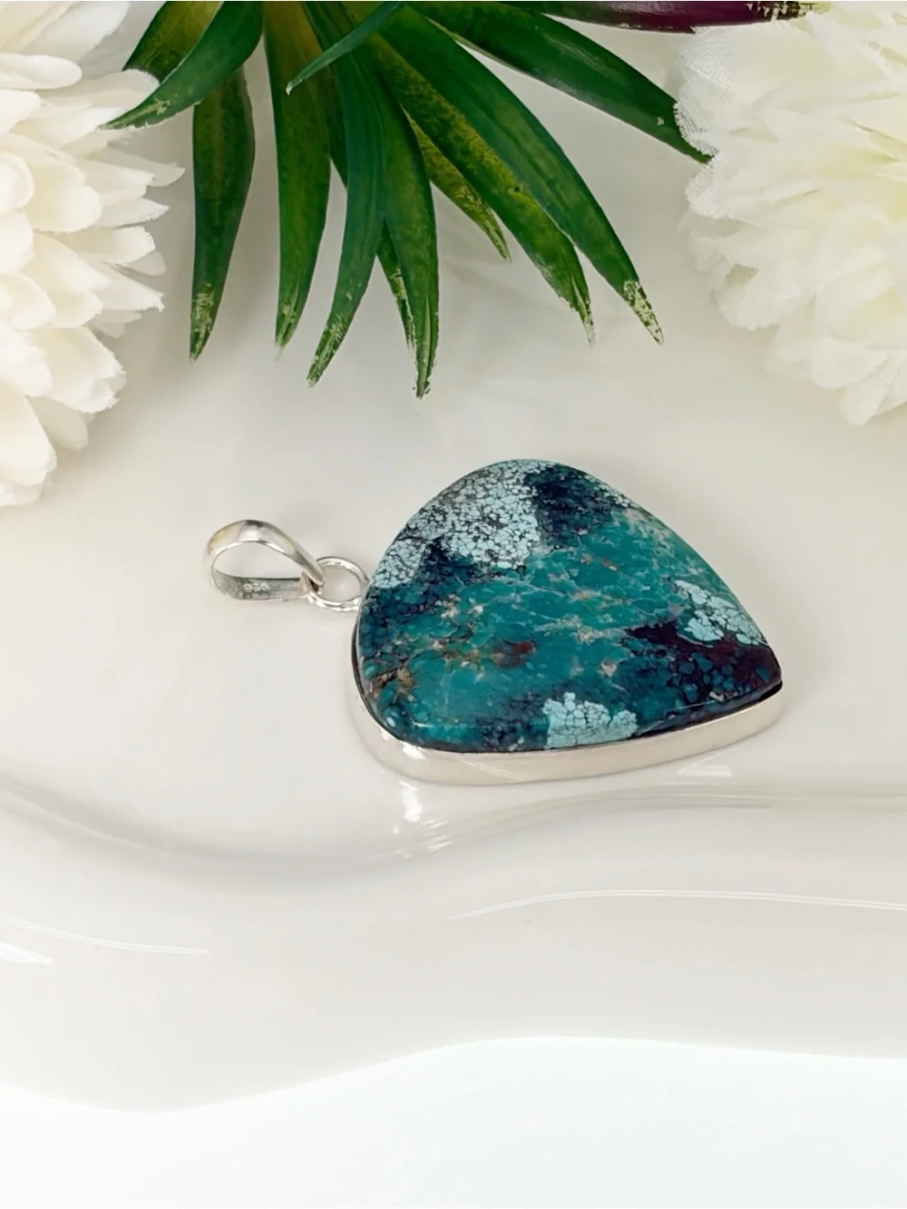 Sterling Silver 925 Southwest Spiderweb Matrix Turquoise Pendant Chunky New
